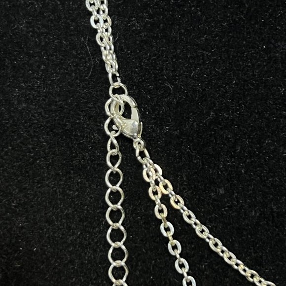 Double Strand Silver Tone Pink Clear Green Blue & Yellow Cats Eye Necklace (3742 - Picture 6 of 6